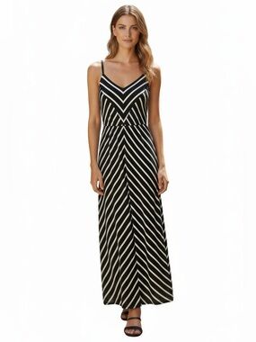 City Chic Black and White Striped Chevron Maxi Dress